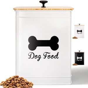 Stylish White Dog Food Storage Container with Black Bone Design